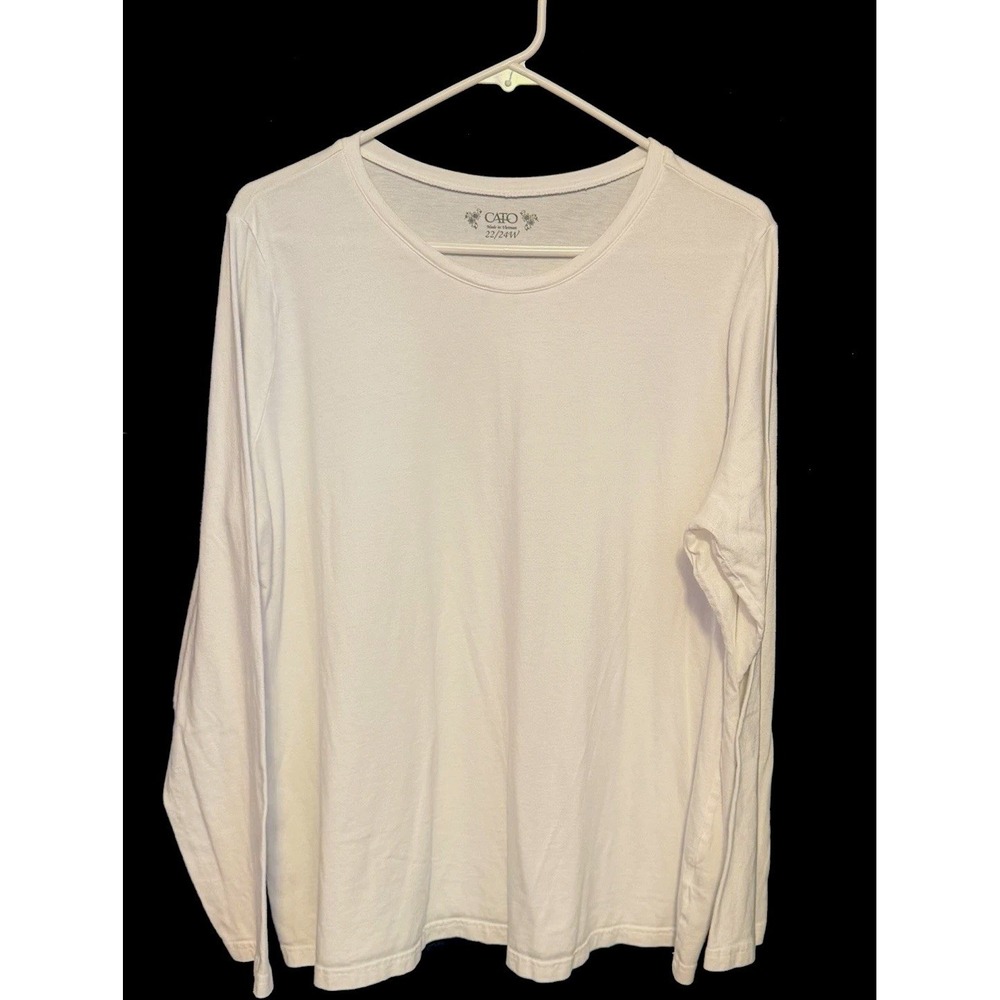 New Cato T-Shirt Women 22/24W Plus White V-Neck Long Sleeve Cotton Pullover